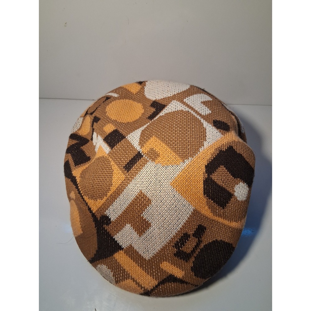 Kangol 504 Flat Cap Men Large Brown Orange Geometric Abstract Knit Ivy Hat